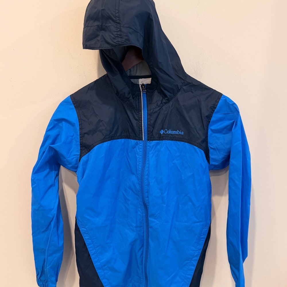 Columbia Kids Blue Navy Full Zip Hooded Windbreaker Jacket RB3416 Size M 10/12